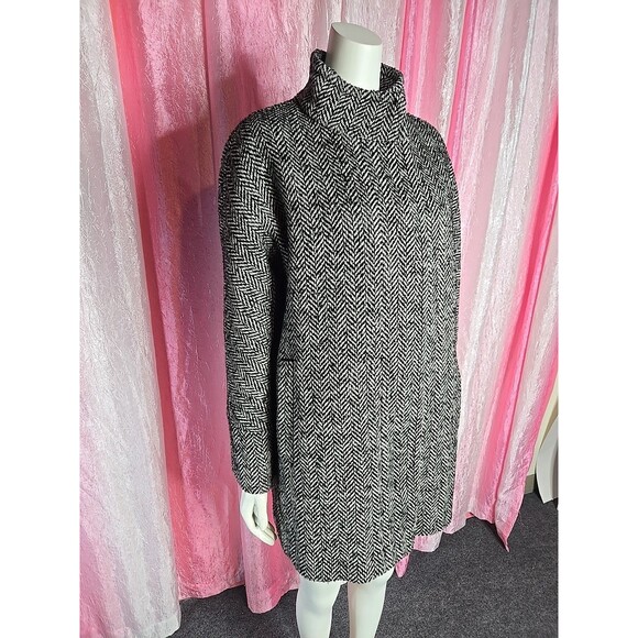 J. Crew Houndstooth Wool Blend Lined Classic Mock Neck Coat Size 10 - Picture 4 of 14